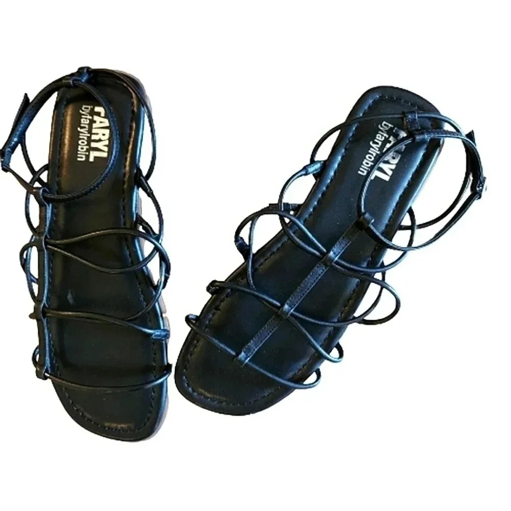 Sleek Faryl by Faryl Robin Black Strappy Leather Sandal | ModernMinimal | Size 8 - Picture 3 of 6